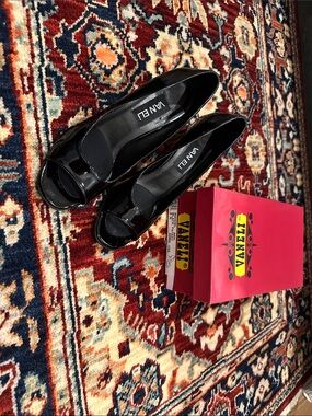 Vaneli Black Patent Peep-Toe Heels